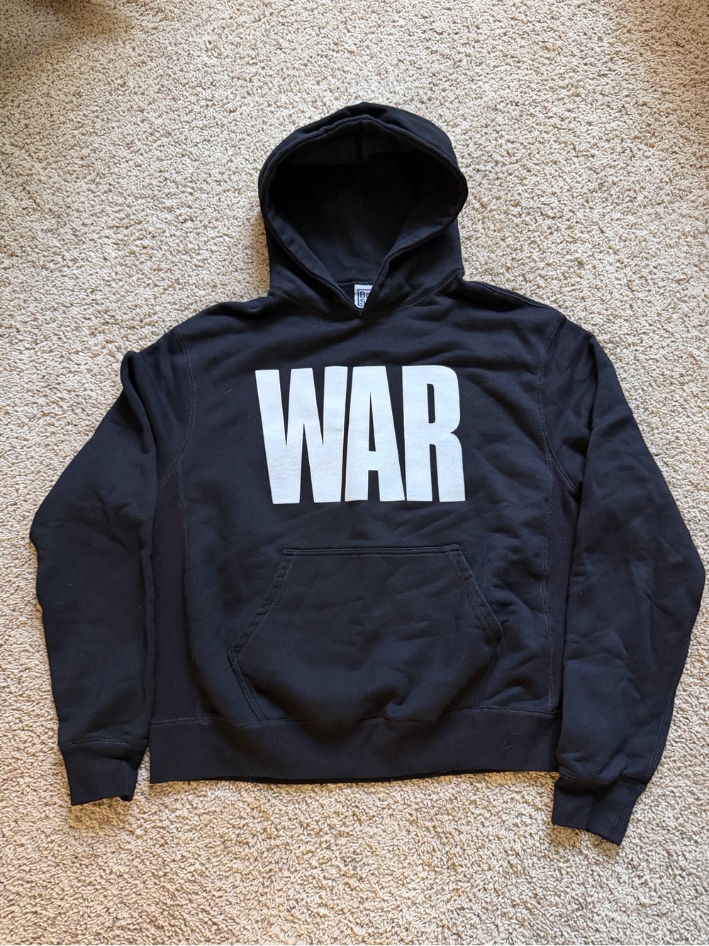 Bravest Studios Black Hoodie with White "WAR" Graphic